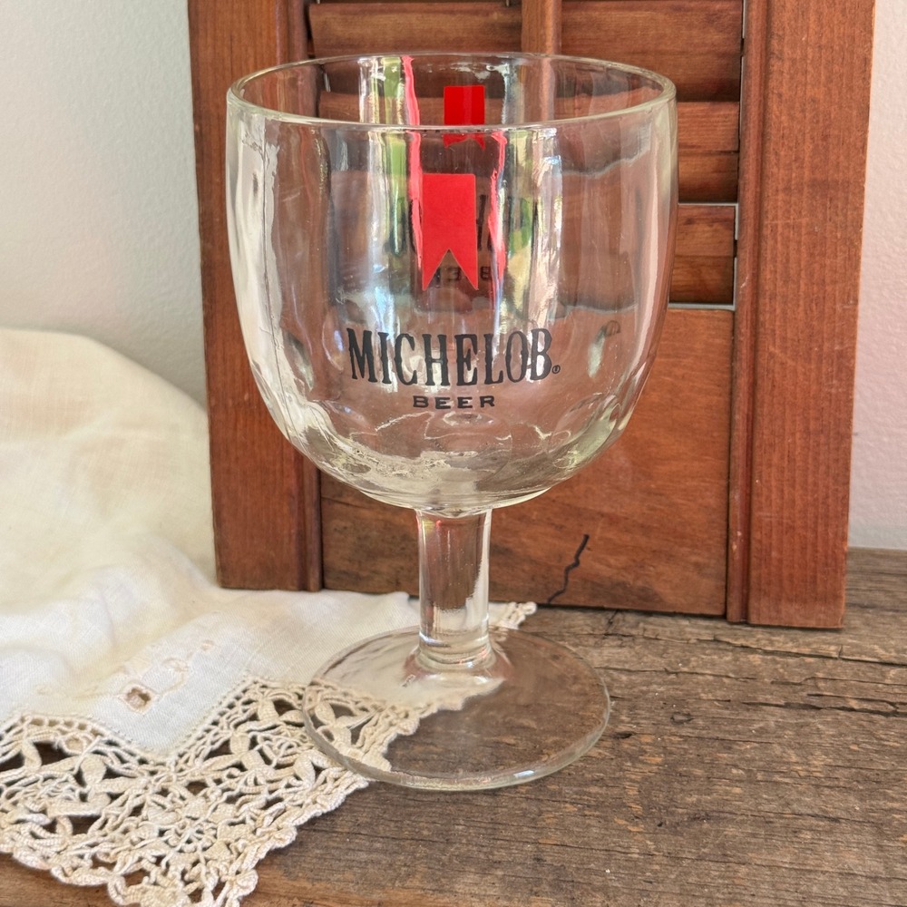 Vintage Michelob Beer Stemmed Goblet Thumbprint Dimple Glass 6" Footed Chalice